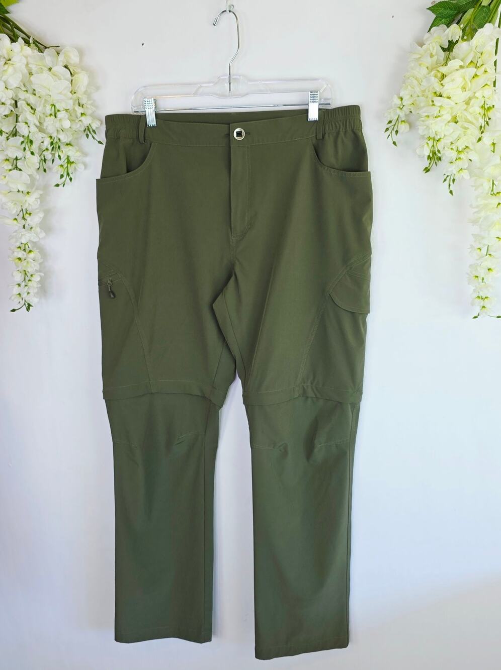 Makino Hiking Cargo Pants Woman W36 L32 Green Stretch Utility Zip Off Legs Hking